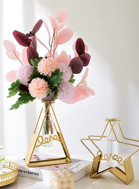 北欧创意铁艺玻璃花瓶轻奢家居摆件客厅餐桌装饰水培插花储水定制