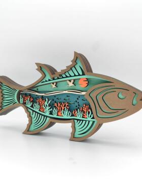 新款海洋木质工艺品木制雕刻鱼海星扇贝摆件创意海洋风家居装饰品