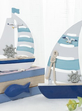 地中海摆件一帆风顺小船实木海洋船模型婚庆礼品木制品定制