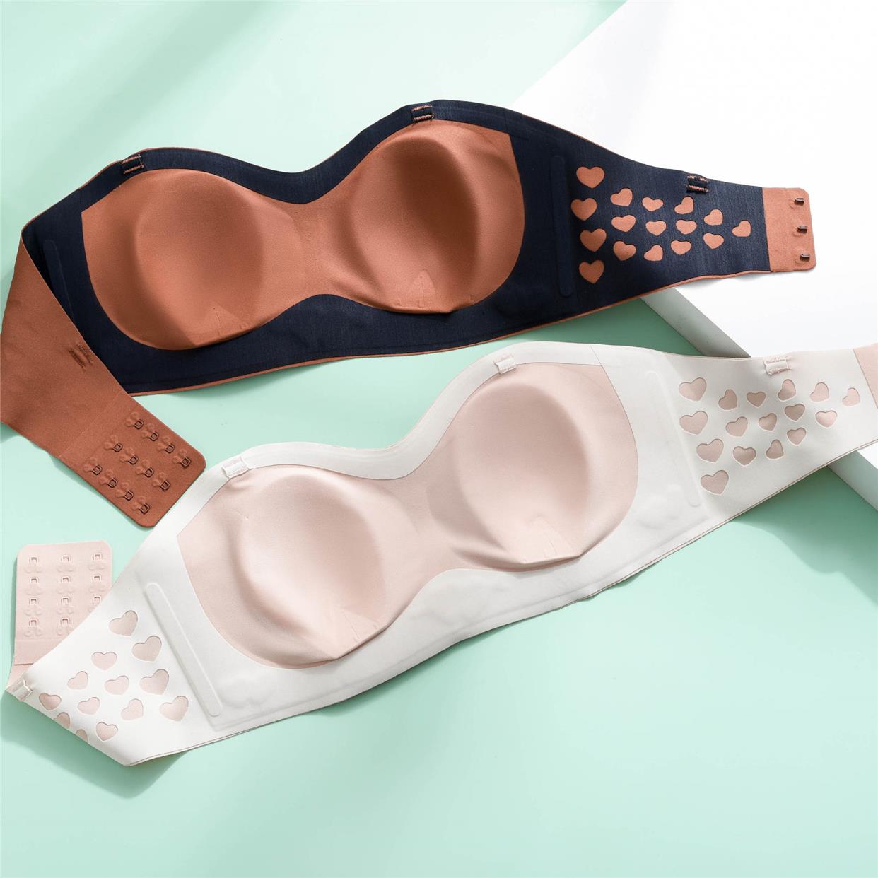 兔耳无肩带内衣女薄杯聚拢防滑文胸抹胸大胸显小美背裹胸罩透气夏