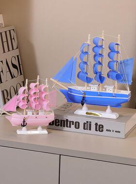 地中海粉蓝木质摆件毕业季蛋糕装饰插件粉色少女卧室摆件