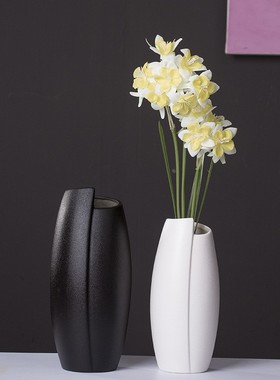 黑色陶瓷花瓶北欧创意家居仿真花鲜花水培花器复古简约装饰品定制