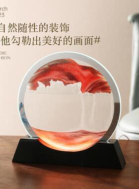 爆款实木流沙画小夜灯摆件动态沙漏灯3d立体创意解压台灯