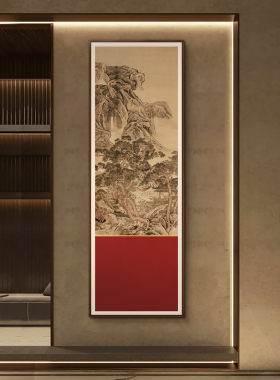 玄关新中式装饰画红色山水画