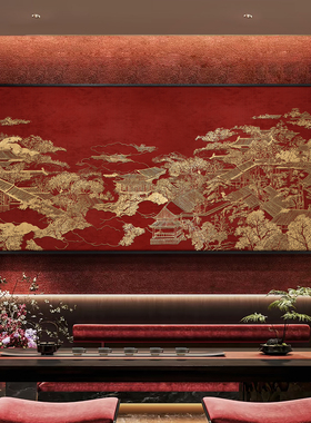 新中式溪山雲锦浮雕肌理装饰画