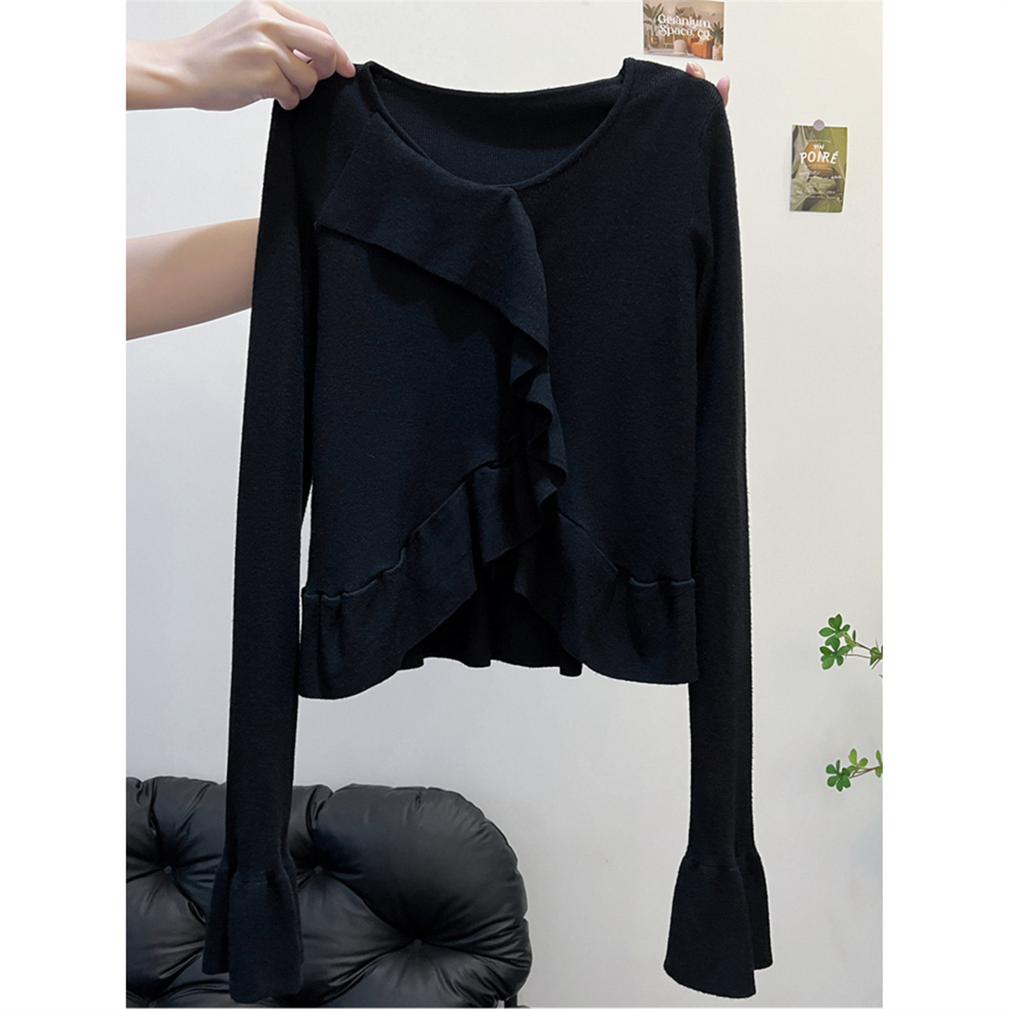 高级感法式荷叶边喇叭袖针织衫毛衣女秋冬内搭加厚保暖打底衫上衣,淘宝优惠券,粉丝福利购,淘宝优惠卷