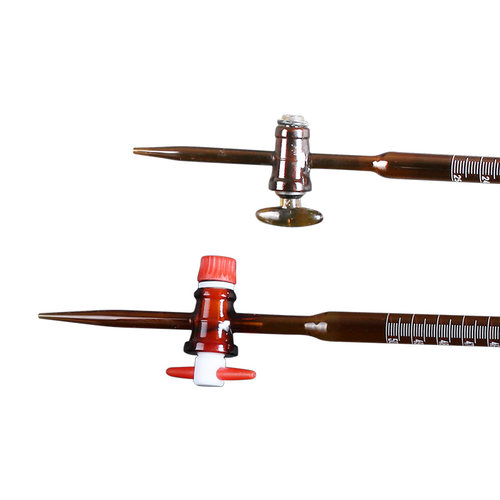 滴定管玻璃活塞酸式 黄胶管碱式 四氟乙烯酸碱两用棕色/白色透明10/25/50/100ml//实验室用化玻器材 - 图3