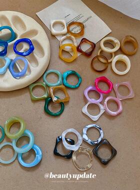 亚克力晕染圆形戒指五件套欧美小清新甜美食指戒小众设计感指爆款