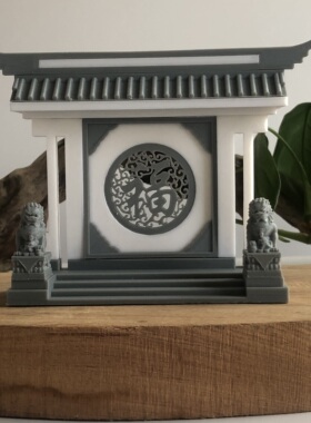 造景摆件仿石狮子微缩景观国风影壁祥云福字花窗桌面拼装树脂模型