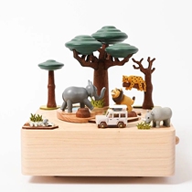 Wooderful life Alive Woody Solid Wood African Grassland Travel Around Lap Music Box Childrens Festival Gifts