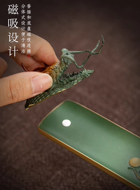黄铜线香插龙首线香座家用室内卧香炉线香盒香灰托茶室创意铜摆件