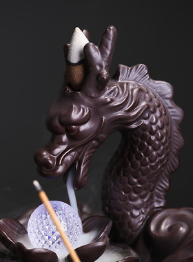 跨境陶瓷龙倒流香薰炉家居摆件工艺品 创意中国龙LED灯倒流香香炉