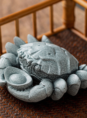 创意青砂石摆件富甲天下螃蟹家居桌面装饰茶宠茶玩摆件鱼缸造景