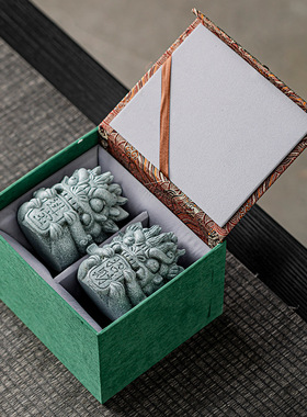 创意新款国潮青砂石摆件瑞兽茶宠招财摆件可爱治愈系桌面装饰品