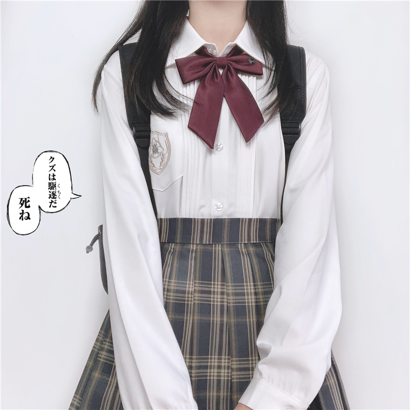 【朴樱原创】三叶高三叶中jk衬衫长袖刺绣风琴褶制服白衬衣女秋冬