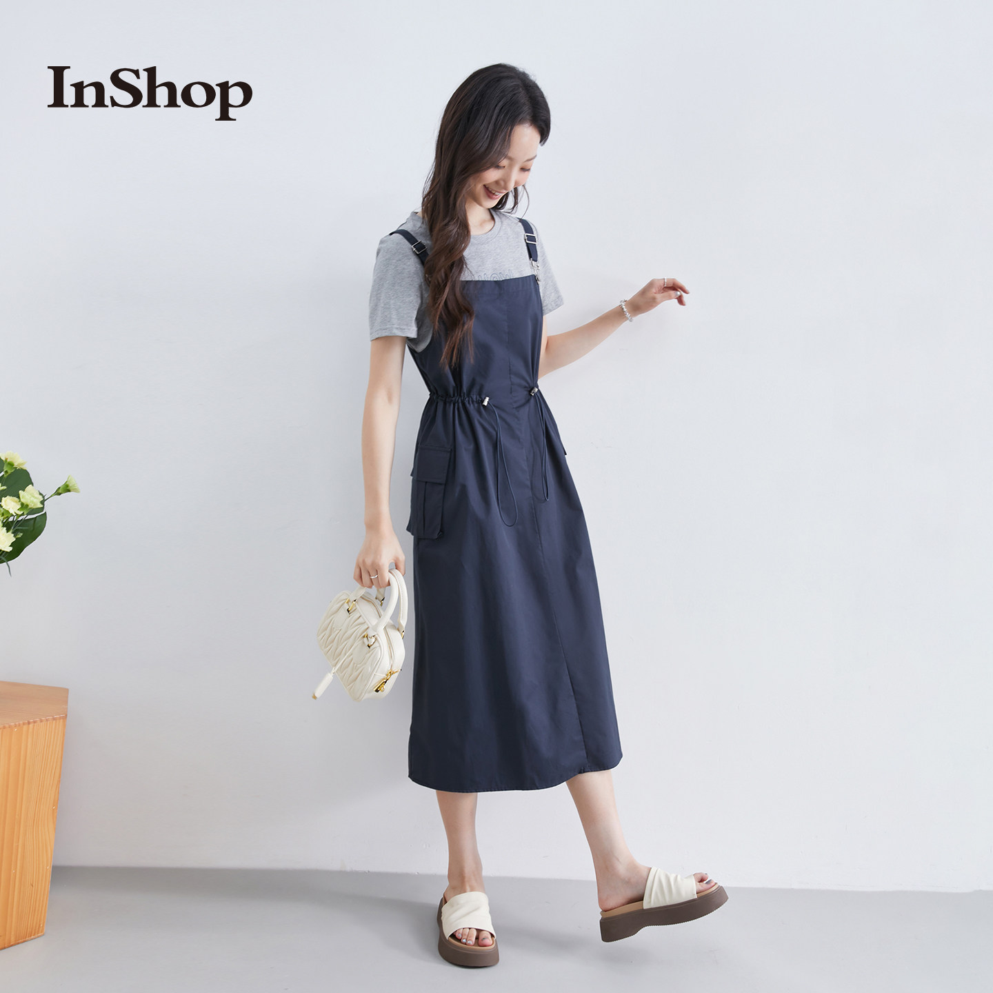 InShop【商场同款】新款减龄休闲套装女短袖t恤牛仔背带裙两件套,淘宝优惠券,粉丝福利购,淘宝优惠卷