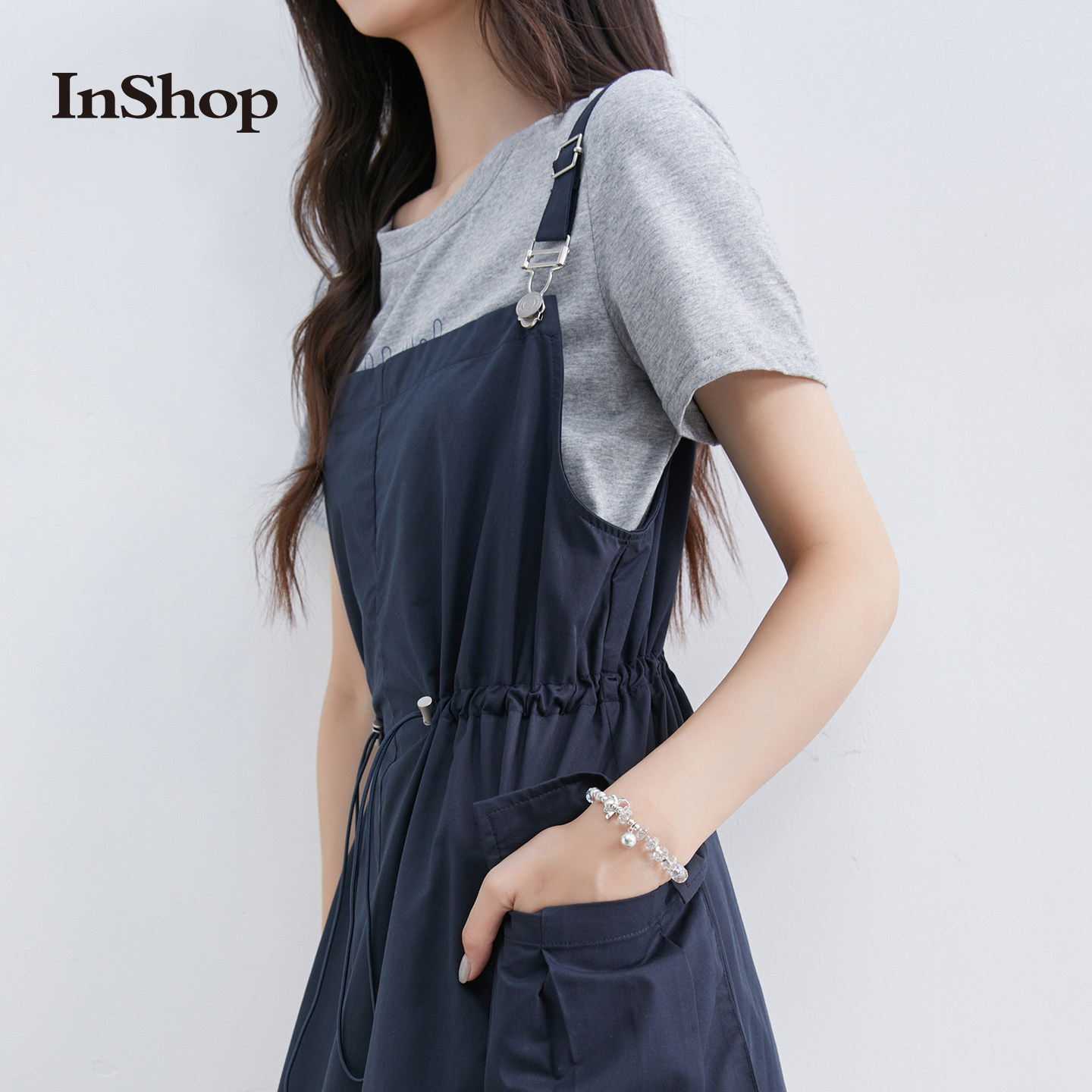 InShop【商场同款】新款减龄休闲套装女短袖t恤牛仔背带裙两件套,淘宝优惠券,粉丝福利购,淘宝优惠卷
