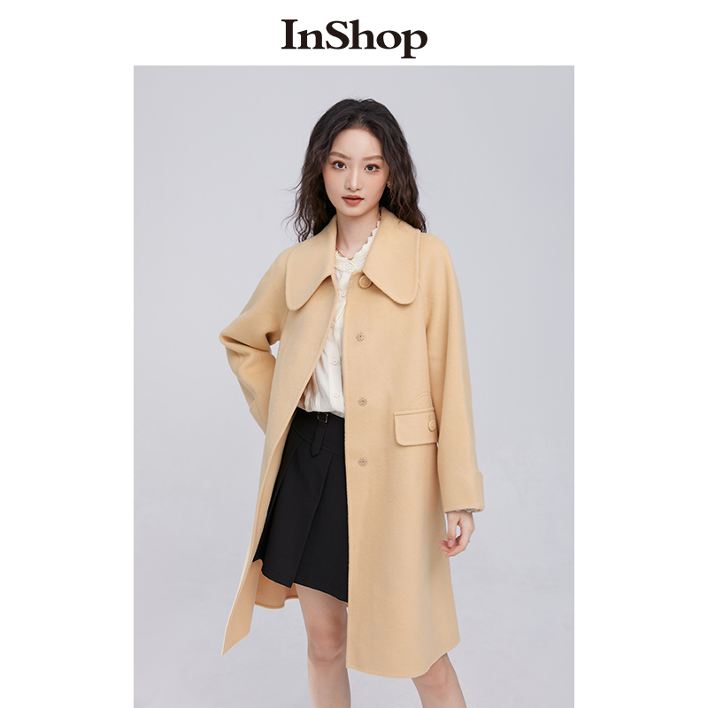 【商场同款】INSHOP新款温柔毛呢外套女俏皮减龄娃娃领呢大衣 - 图2