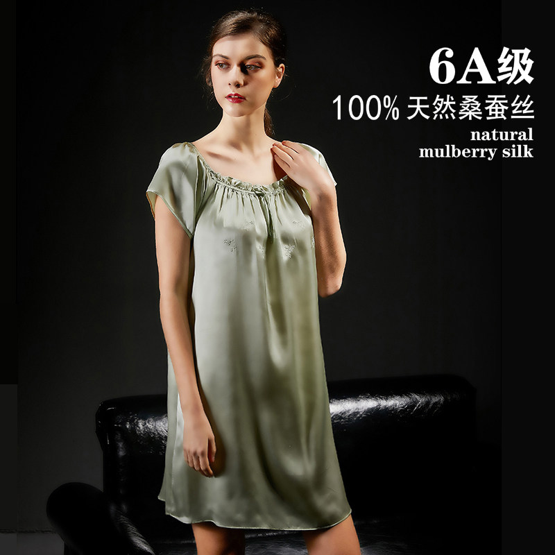 杭州100%桑蚕丝夏季短袖宽松家居服 卓莲慕睡裙