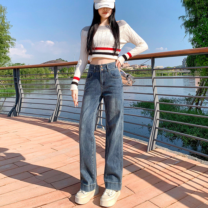 2025新款秋季高腰牛仔裤女阔腿宽松直筒弹力大码胖mm春秋款长裤子,淘宝优惠券,粉丝福利购,淘宝优惠卷