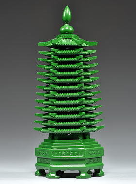 绿色实木质塔祝福客厅文昌塔摆件