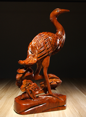 松鹤延年摆件木雕家居客厅工艺品