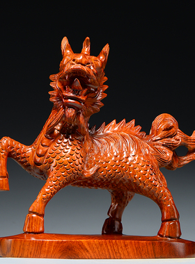 黑檀木瑞兽动物雕刻客厅麒麟摆件