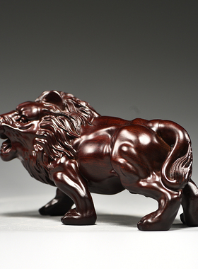 黑檀实木雕刻狮子摆件风水家居客厅创意红木雄狮工艺品办公装饰品