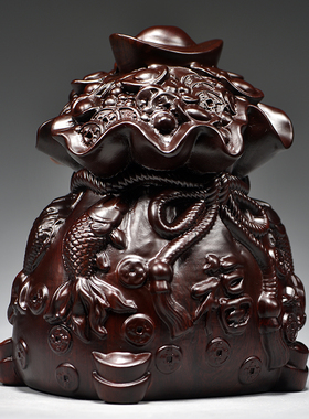 黑檀木雕刻福袋子摆件实木