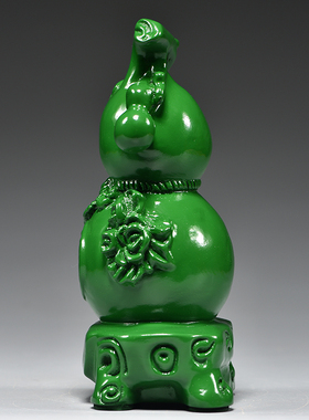 绿色木质雕刻葫芦摆件家居客厅