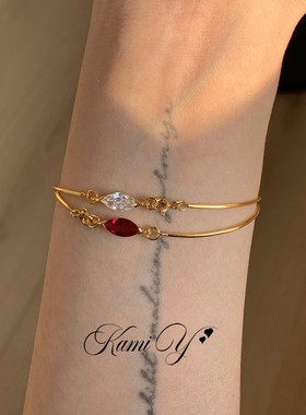 中古金色蛇骨链红锆石马眼钻手链