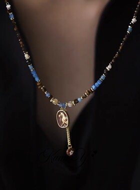 新中式彩色串珠滴釉小马项链复古