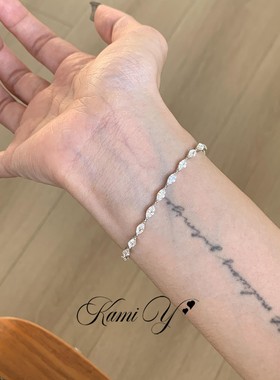 ins冷淡风极细马眼满钻银色手链