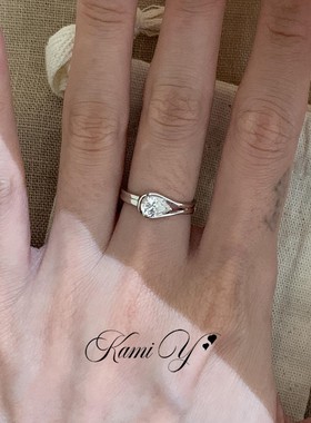 银色冷淡风水滴单钻戒指女轻奢