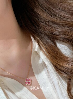 中古闪钻四叶花吊坠项链