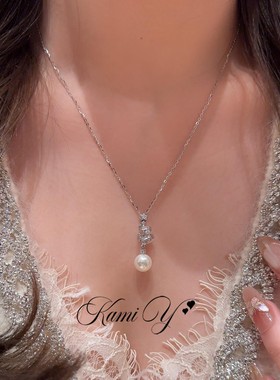 高级感银色锆石圣诞树珍珠项链女