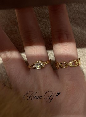 中古金色马蹄扣表带戒指水滴单钻