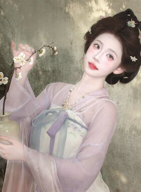 原创侧边仙气浅紫色绢花软簪发夹