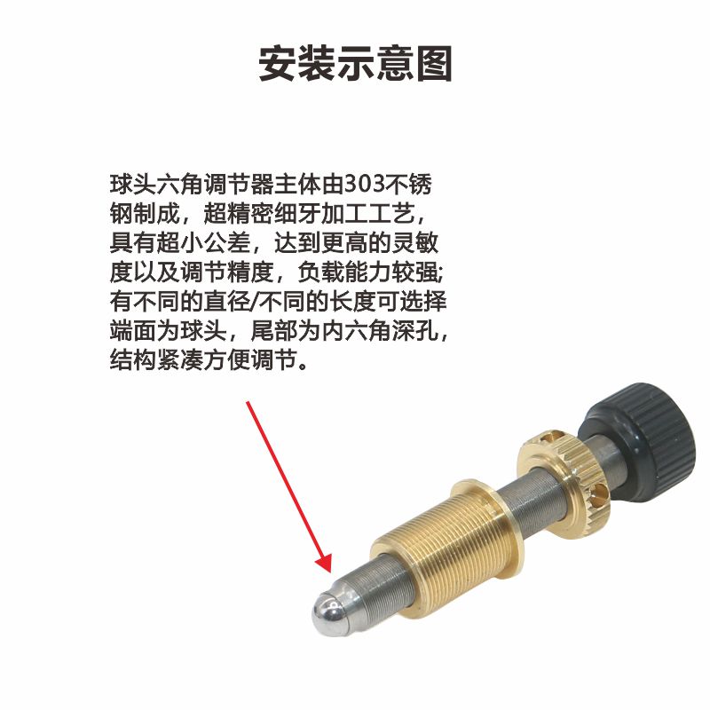 AAAS-SR系列球头六角调节器/细牙螺丝/精密螺纹副M2/M2.5/M3/M4/M - 图2