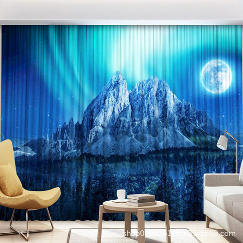 定制梦幻星空3D风景画卧室客厅阳台遮光窗帘免打孔网红直播背景布 - 图1