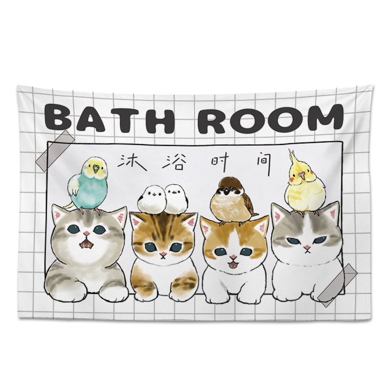 动漫二次元墙壁遮丑挂布 小清新猫书房壁橱隐私遮挡帘背景墙遮丑 - 图0