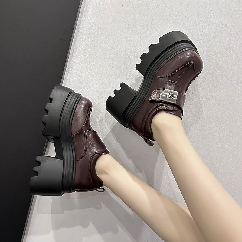 欧货真皮松糕厚底小皮鞋女英伦风2025秋新款小个子增高乐福鞋单鞋,淘宝优惠券,粉丝福利购,淘宝优惠卷