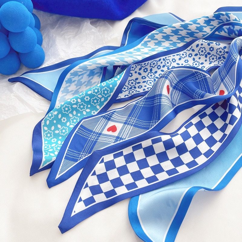 克莱因蓝色丝巾小领巾春夏新品棋盘格发带飘带围巾秋季装饰女绑发,淘宝优惠券,粉丝福利购,淘宝优惠卷