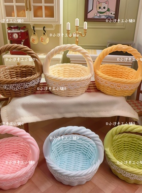 定制仿真微缩圆形编织筐篮子diy树脂饰品配件娃娃屋场景摆件手工