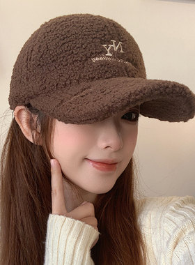 棒球帽女士秋冬季保暖百搭羊羔毛绒鸭舌帽时尚休闲显脸小帽子冬款