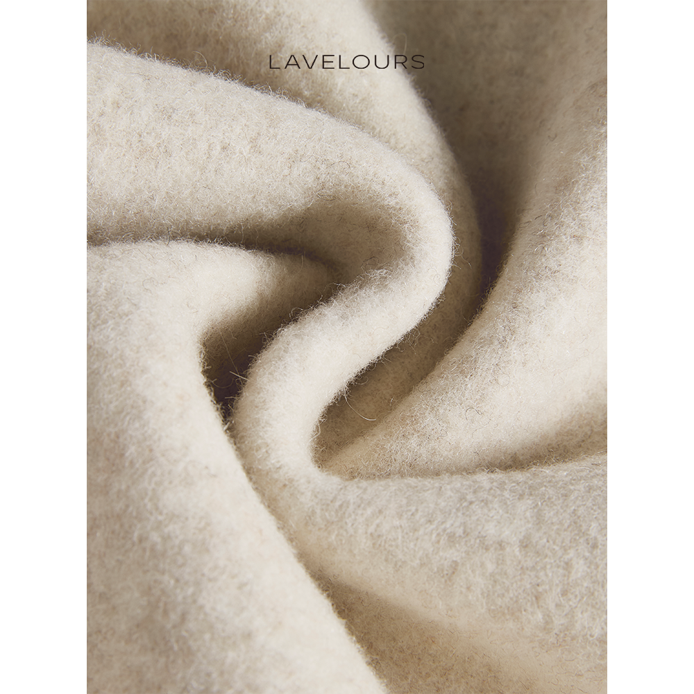 LAVELOURS 高支澳毛山羊绒混纺大衣 针织领长款拉链双面呢大衣 - 图3