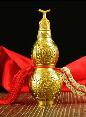 开口铜葫芦纯铜镇宅招财家居摆件挂件五帝钱吉祥铜制聚财葫芦送礼