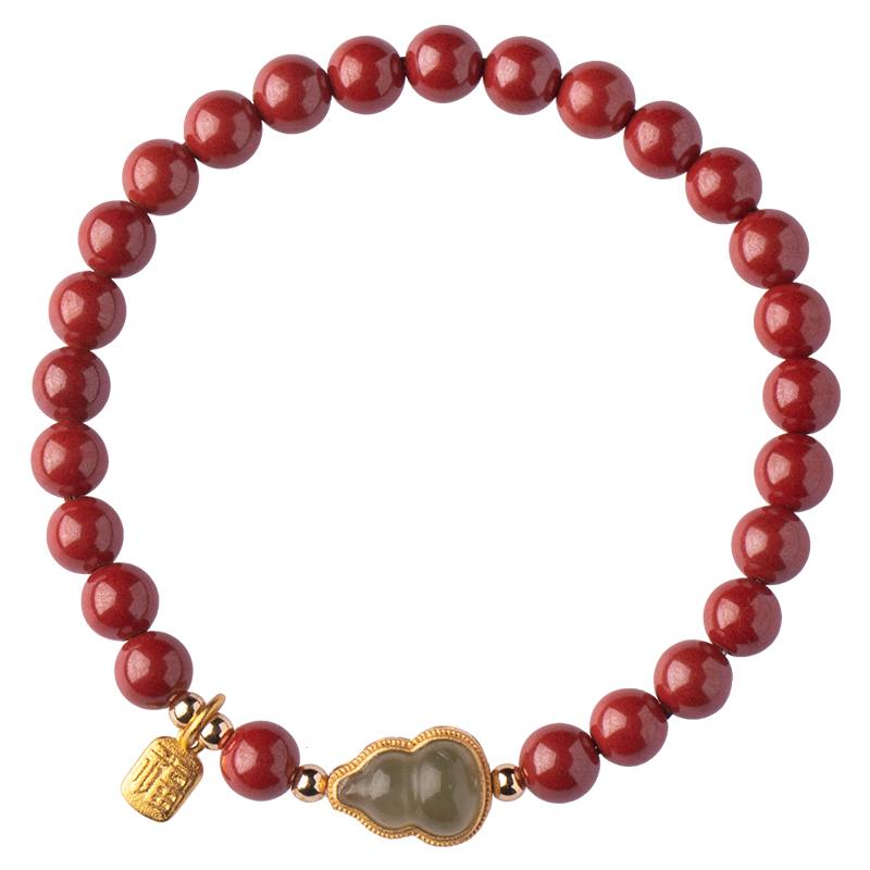 福一方朱砂手串女天然金镶玉手链 福一方手链