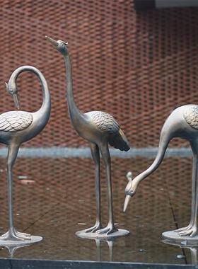 户外仿铜仙鹤售楼处玻璃钢雕塑公园林假山水池装饰酒店落地大摆件