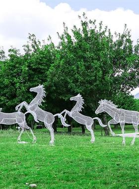 户外不锈钢金属镂空马雕塑小区景观装饰公园草坪铁艺仿真动物摆件